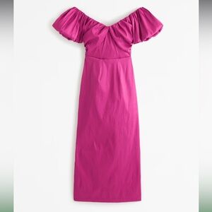 Abercrombie Taffeta Off The Shoulder Midi Dress in Fuschia NWT